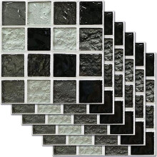 Carrelage adhésif mural 24 pcs 20x20 cm - Carreau ciment 3D noir, autocollant et imperméable