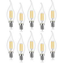 Balení 10 ks 4W E14 LED žárovek s vláknem, 470LM plamen svíčky, 2700K teplá bílá, nestmívatelné, vyzařovací úhel 360
