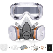 G-500 Masque de Protection Respiratoire Réutilisable, Anti poussière, Anti gaz avec Filtres et Lunettes de Protection pour Peintur