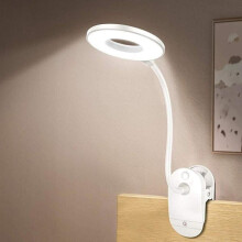 Lampă de citit cu clips pentru pat, alimentată cu baterii, cu 3 niveluri de luminozitate, reîncărcabilă prin USB