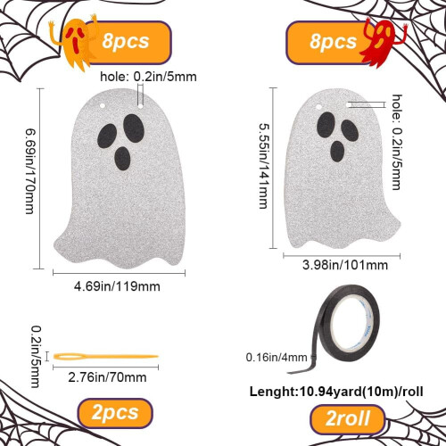 Halloween-Girlande mit silbernen Geistern, 8-teilig 1