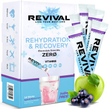 Revival Zero Rehydration Electrolytes Powder - Sugar Free Hydration Sachet Drink with Vitamins C, B1, B3, B5, B12-14 Pack Apple & Blackcurrant