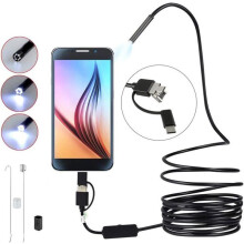 Kamera inspekcyjna endoskopowa 3 w 1 z ultracienkim, 8-milimetrowym, półsztywnym złączem USB MicroType-C, 6 diodami LED, wodoodpo