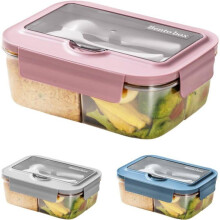Lunch Box Micro Ondable, 1400Ml Boite Repas avec 3 Compartiments et Couverts, Boite à Lunch pour Pique-Nique, Travail, Écoles
