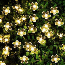 6,5 m varmvita LED-solcellsljusslingor för blommor, ljusslingor för trädgårdsdekorationer, bröllop, jul, fest