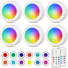 Spot LED Sans Fil, Couleurs Lampe Placard avec Telecommande, Eclairage Batterie Armoire Lumiere, Lot de 6,Blanc