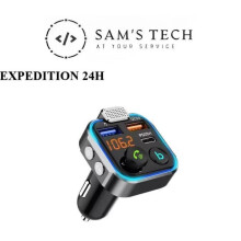 Samochodowy nadajnik FM Bluetooth 5.0, 20 W PD + 18 W QC3.0 Szybka ładowarka, Obsługa głębokiego basu, Pamięć flash USB, Rozmowy