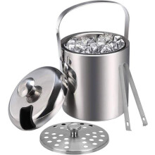 Seau à Glace Isotherme avec Pinces Poignée Couvercle 1,3L Double Paroi en Acier Inoxydable Sceaux à Glacon Rafraîchisseur Champagn