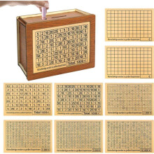 Vintage japonská dřevěná pokladnička, spořicí pokladnička s 8 cíli (500-10 000), finanční vzdělávání pro děti i dospělé