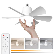 Stropní ventilátor se světlem, 30W stropní ventilátorová lampa s paticí E27, stmívatelná LED, 3 rychlosti, 6 lopatek