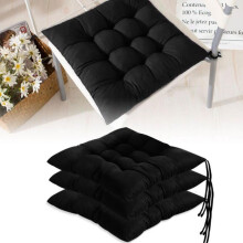 Lot de 4 Coussin de Chaise, Galette de Chaise, Coussin de Chaise 40 x 40, avec Ficelles de Maintien, Dessus de Chaise, Noir YYV
