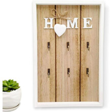 Armoire à clés, Boîte à clés Murale en Bois, avec 6 Crochets à Suspendre pour clés, Boîte de Clés en Bois Armoire à clés,30x20x3cm