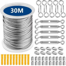 Câble Acier Inoxydable etendoir à suspendre,Corde en Acier Inoxydable à Suspendre,kit cable inox garde corps (30M)