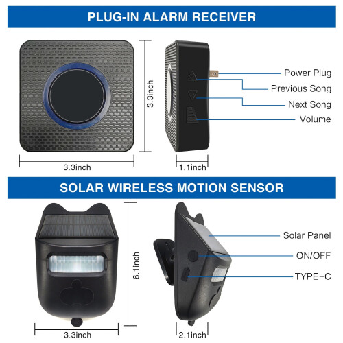 Solar Alarm System Weatherproof Outdoor Motion Sensor with 1