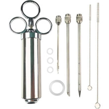 Siringa per aromi, siringa per carne da 60 ml, siringa per marinatura di spezie in acciaio inox per barbecue (argento)