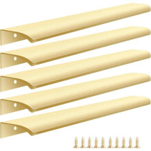Set van 5 vergulde keukenkastgrepen, 300 mm, gemaakt van aluminium, voor badkamerkastdeuren, in geborsteld messing.