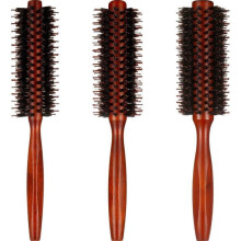 Lot de 3 brosses rondes en poils de sanglier, brosse à cheveux ronde avec manche en bois, brosse rouleau pour femmes et filles (