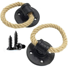 2 stuks vintage henneptouw smeedijzeren handgreep, houten deurklinken, ladeknopring (zwart)