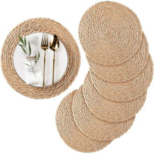 Set di 6 tovagliette in rattan intrecciato, 30 cm - Sottobicchieri resistenti al calore, stile bohémien/country - Decorazione natu