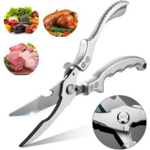 Ciseaux Cuisine, Ciseaux Polyvalents en Acier Inoxydable Argenté Professionnels