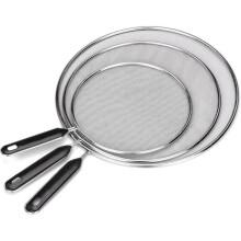 Set di 3 paraspruzzi in acciaio inox 304 - 25/29/33 cm, con manico in silicone antiscottatura.