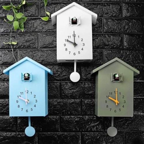 White - Modern Plastic Quartz Wall Clock, 3 Colors, Bird Cuckoo Design, Timer, Hor 1
