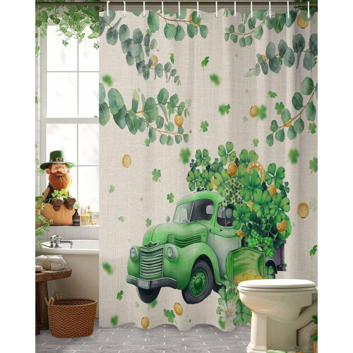 Perdea de duș cu trifoi verde și eucalipt, model norocos, 60x72 cm 2