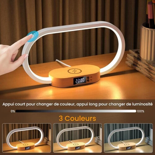 COOVEE Touch Bedside Lamp - Wireless Charging - 3 Colors - Dimmable LED 2