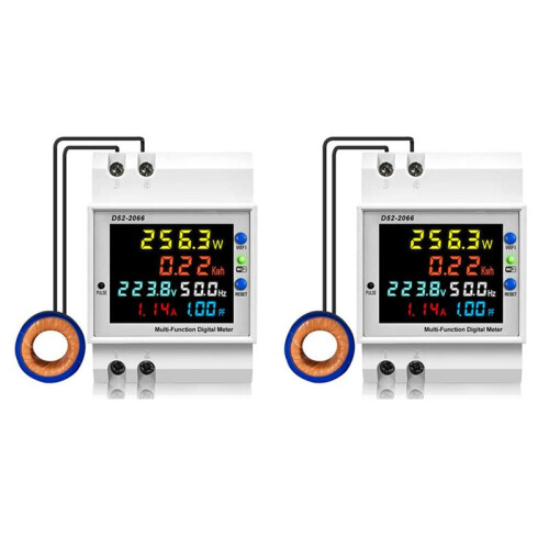 2X Tuya WiFi Intelligent Digital Display Electricity Meter DIN-Rail Voltage Current Meter Power Factor Frequency Meter B