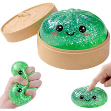 Green Glitter Gel-Filled Squishy Dumpling Stress Relief Toy Fast Rebound Anti-Stress Squeeze for Adults and Kids