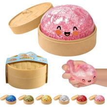 Slow Rising Squishy Dumpling Stress Relief Toy 9cm Pink for Adults Kids Steamer Basket Included