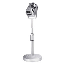3X Desktop Microphone Prop Model with Adjustable Height, Classic Retro Style Microphone Stand Fake Mic Prop,Silver