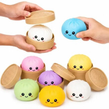 (Multicolor) 3 Pack Squishy Toys Stress Relief Dumpling Mat with Expressions, Surprise Box, Soft Squeeze Toy for Kids