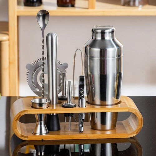 Σετ Μπάρμαν - ZEMINPEOEL - Σέικερ Ποτηριών 550ml - 10 Εργαλεία - Βάση από Μπαμπού - Α 2