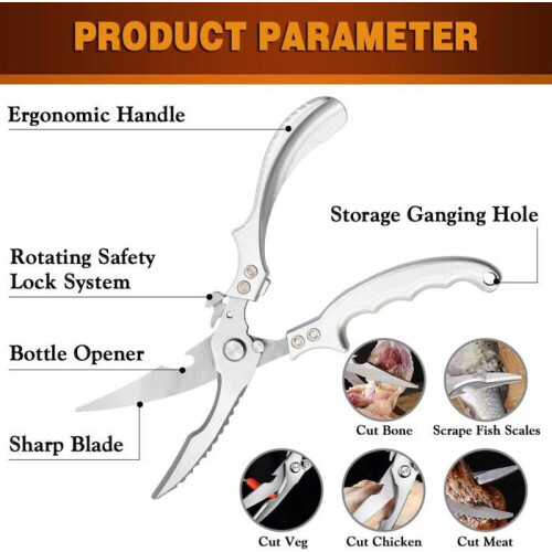 Kitchen Scissors, Professional Silver Stainless Steel Multipurpose Scissors 1