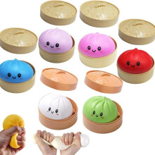 (Multicolor) 2 Pack Squishy Stress Relief Dumpling Mats with Expressions, Surprise Box, Slow Rising Toy, Anti-Stress Gift for Kids & Adults