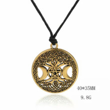 RSAMD Wicca Drievoudige Maan Godin Levensboom Pentagram Bovennatuurlijke Amulet Ketting - Antiek Goud - Waxdraad