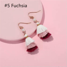 Cercei cu ciucuri mici din bumbac RSAMD, stil boho, delicati, cu perle, pentru femei, bijuterii - fuchsia