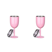 2PCS Insulated Wine Glasses Double Wall Food Grade Stainless Steel Travel Wine Cup with Leak Proof Lid for Adult