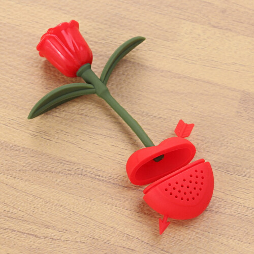 Infusore per tè in silicone a forma di rosa, rosso, 1 pezzo 2
