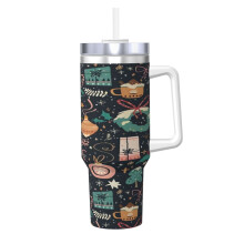 40oz Stainless Steel Tumbler with Handle and Straw