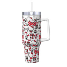Hello Kitty személyre szabott termosz 40oz fogantyúval és szívószállal - rozsdamentes acél utazó kávésbögre tetővel - ajándékok