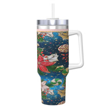 40oz Stainless Steel Tumbler with Handle and Straw