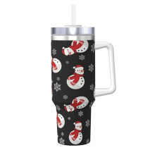 Snow Man Tumbler 40oz Stainless Steel with Handle and Straw