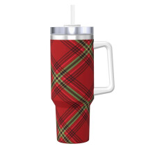 Personalized Christmas Plaid 40 oz Stainless Steel Tumbler