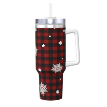 Christmas Plaid Tumbler 40oz Stainless Steel with Handle