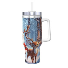 40oz Stainless Steel Tumbler with Handle and Straw