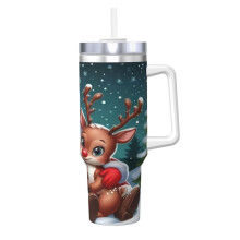 40oz Stainless Steel Tumbler with Handle and Straw