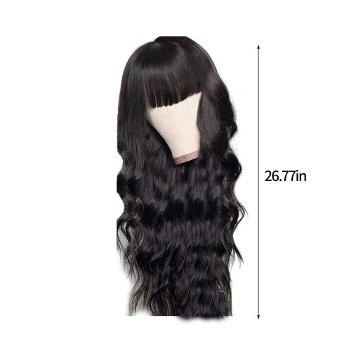 Brown Synthetic Curly Wavy Wig with Bangs 1 Piece 2
