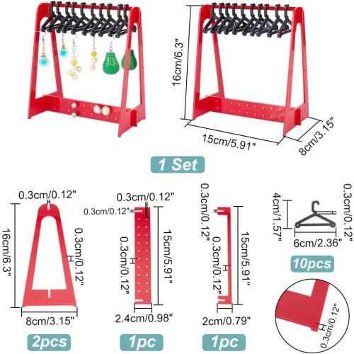 Ohrringhalter-Ablage, roter Ohrstecker-Organizer, 12 Mini-Aufhänger 2